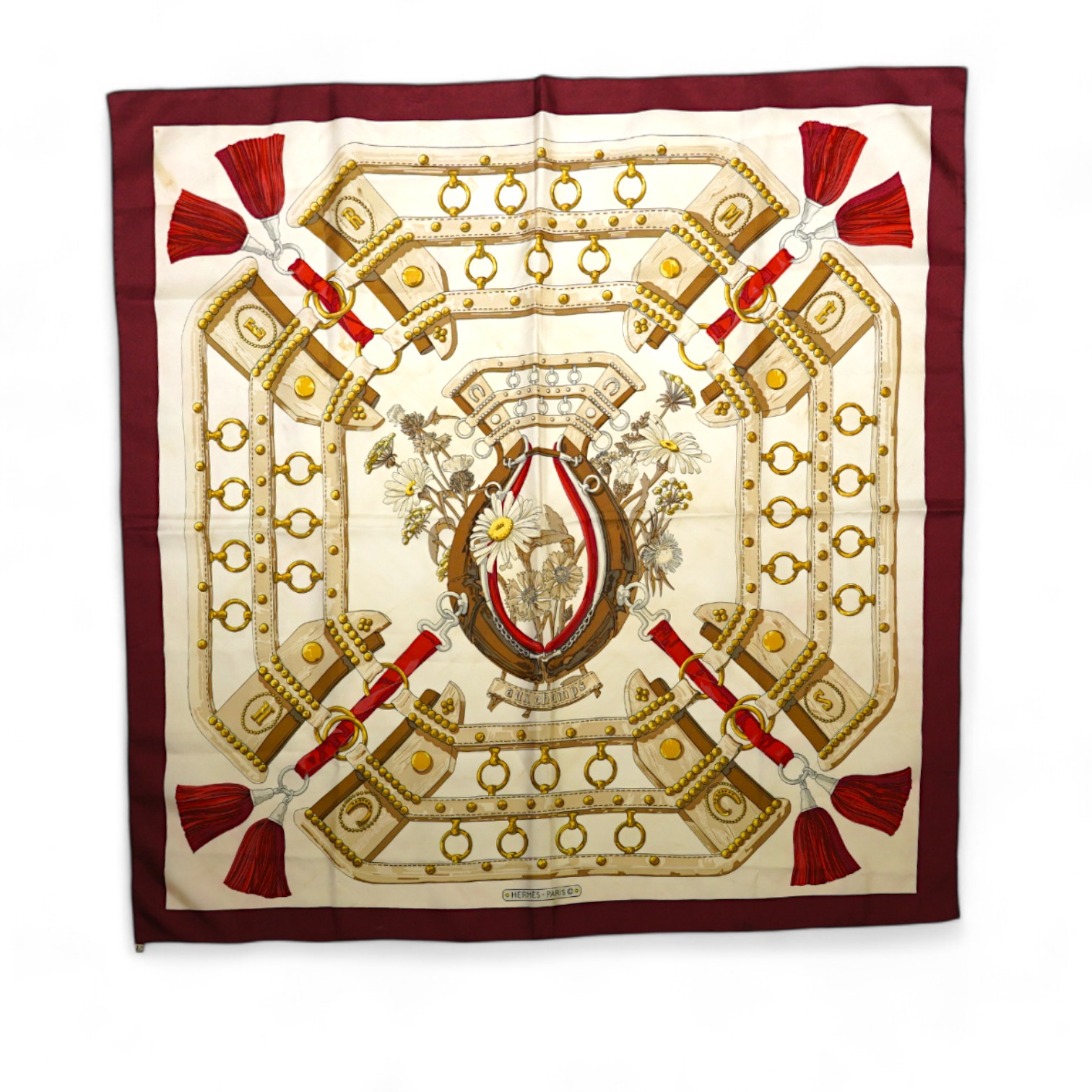 A Hermes silk scarf 'Aux Champs', boxed